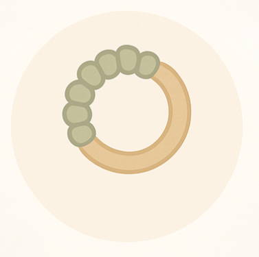 Handgemaakte, veilige bijtring met naam van houten en siliconen kralen