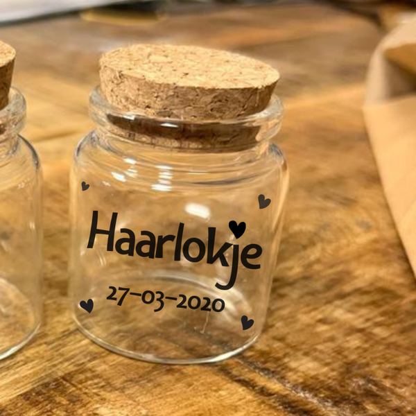 Haarlokje - geboortedatum / Bewaarflesje