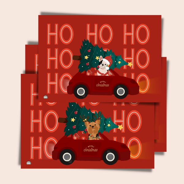 Hond in auto | Kerstkaarten | 4 stuks A6