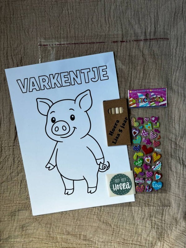 Dieren Kleurpakket met Gepersonaliseerde Waskrijtjes- of Kleurpotlodendoosje