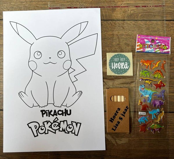 Pikachu Kleurpakket met Gepersonaliseerde Waskrijtjes- of Kleurpotlodendoosje