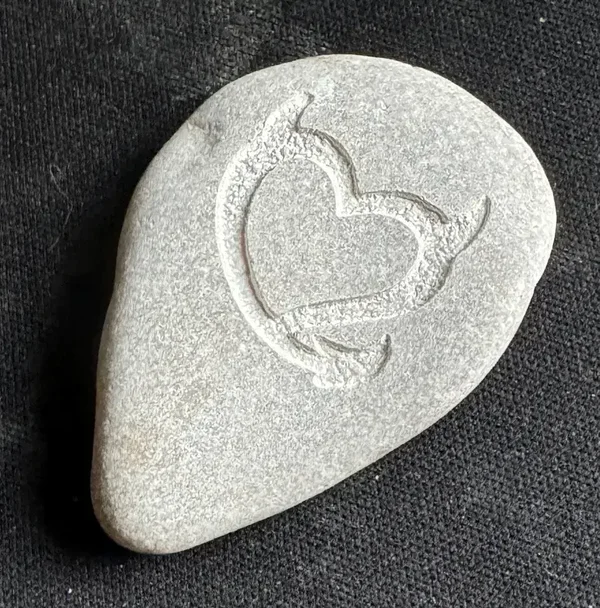 Engraved LOVE HEART Horny Devil Natural River Stone
