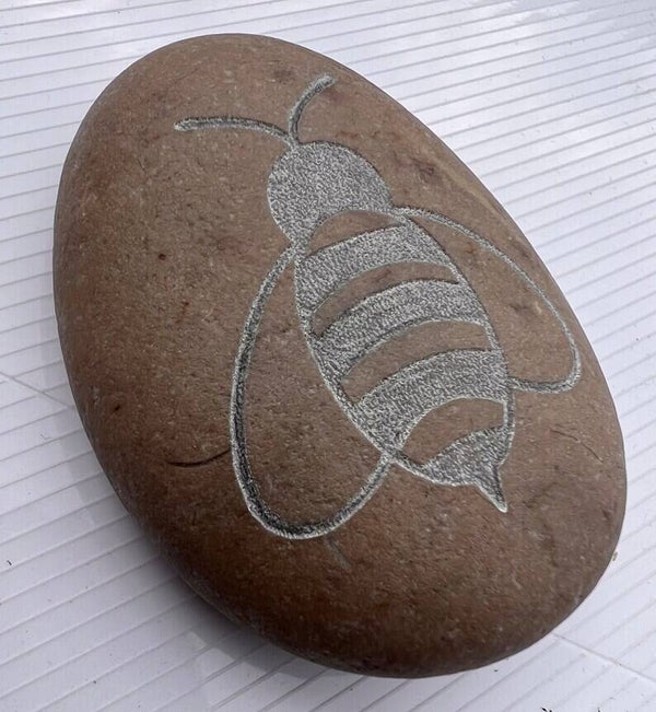 Engraved Natural River STONE - BEE - Life, Creativity, Hard Work, Community, Success, Prosperity, & Abundance