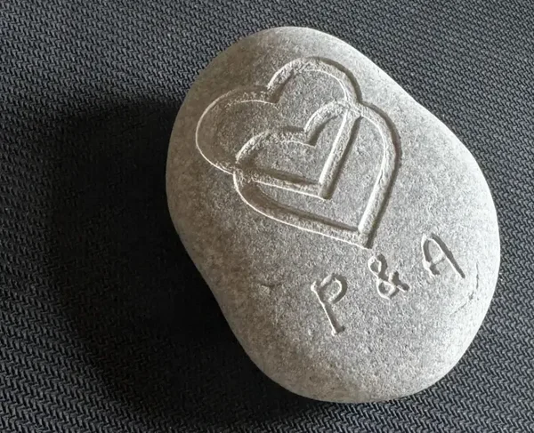 Personalised Engraved River Stone - Interlocked LOVE HEARTS With INITIALS