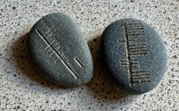 Pair (2) Custom Personalised OGHAM (any) Name Stones - Pocket Pebbles in Primitive IRISH Alphabet