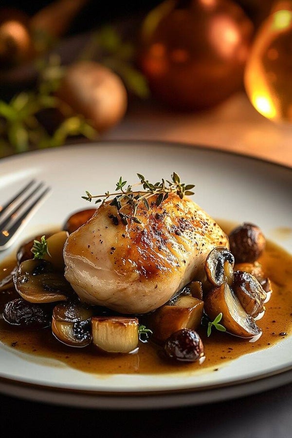 Rôti de Chapon farci aux morilles et sa sauce morilles