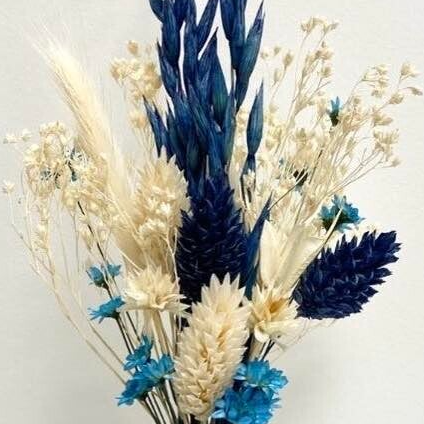 Kaarsje met droogbloemen set 6 stuks - blauw en wit