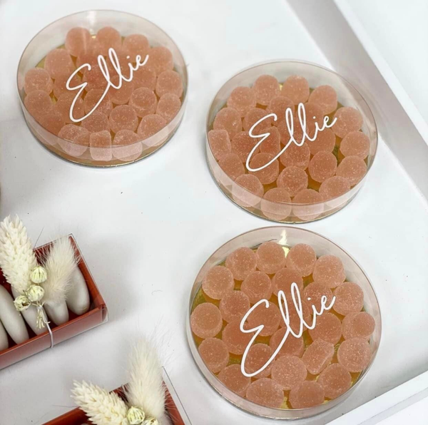 Rond mica doosje met naam - set 10 stuks