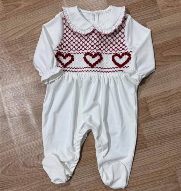 Girls smock baby grow red heart