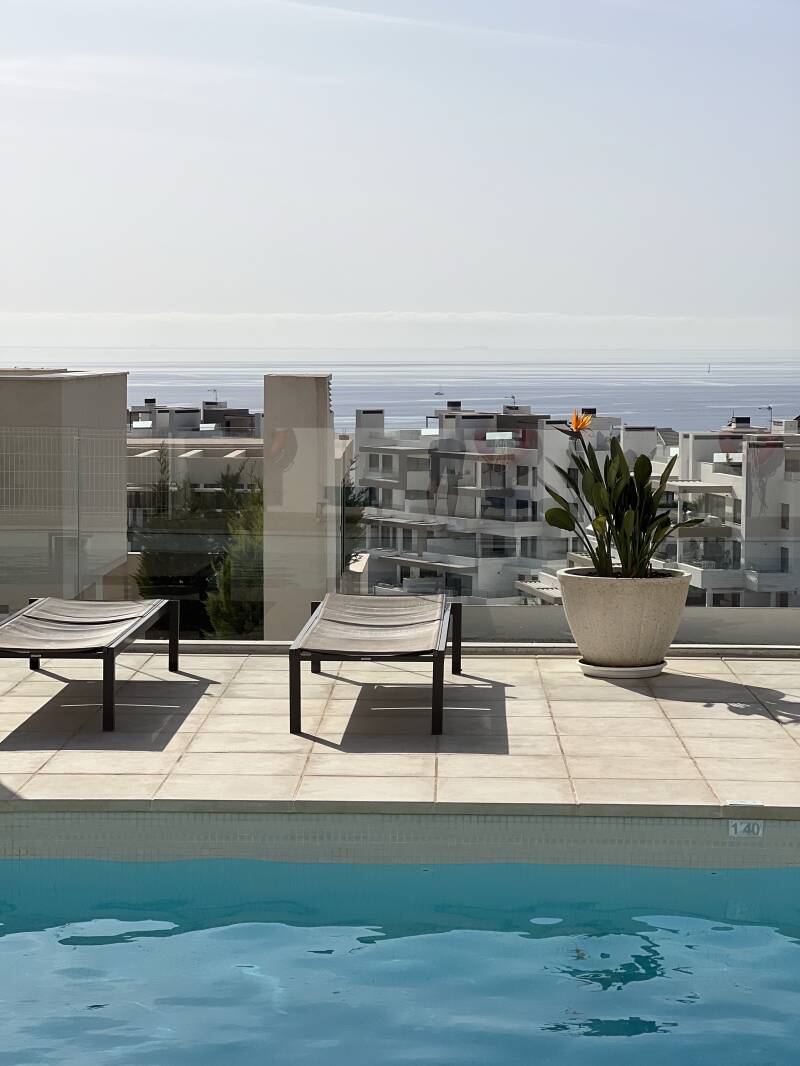 Lounge by the pool with spectacular views of the Mediterranean