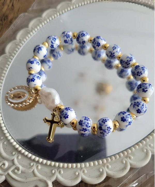 Ceramic bracelet, cross charm bracelet
