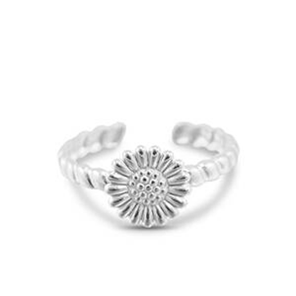 Verstelbare ring flower (zilver)