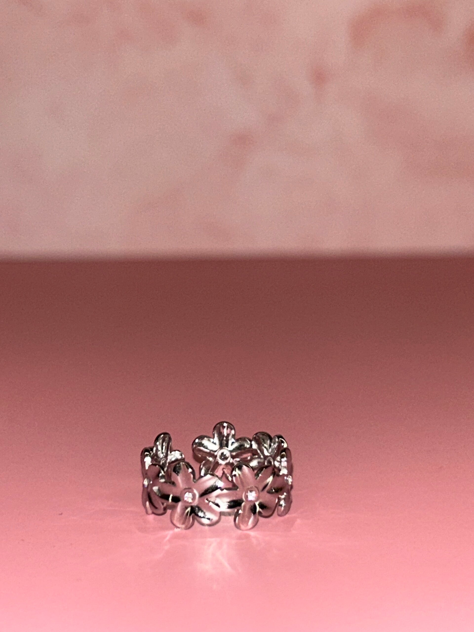 Verstelbare ring bloem (zilver)