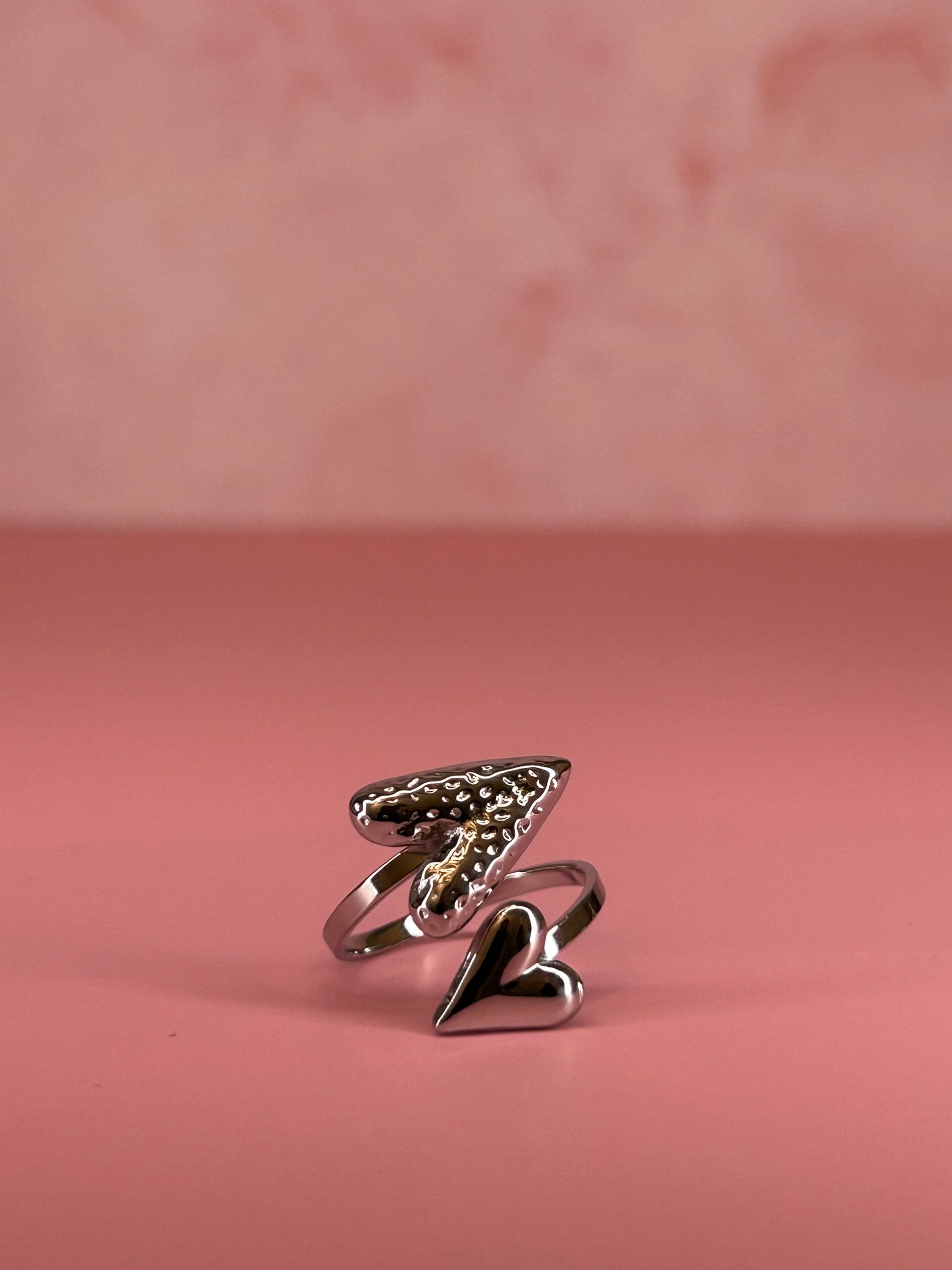 Verstelbare ring hartjes (zilver)