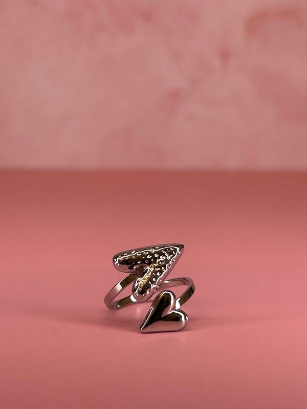 Verstelbare ring hartjes (zilver)