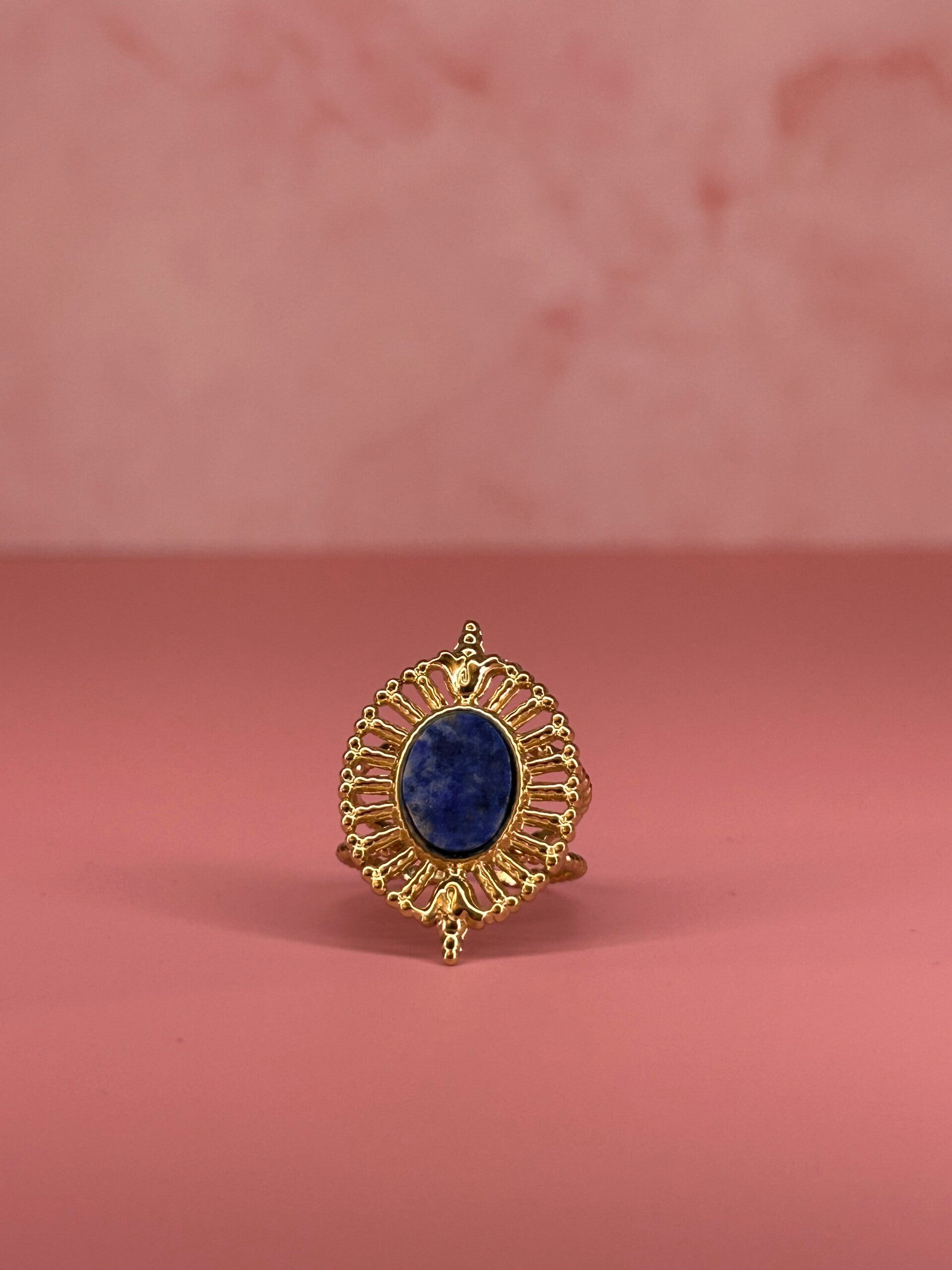 Verstelbare ring statement blauw (goud)