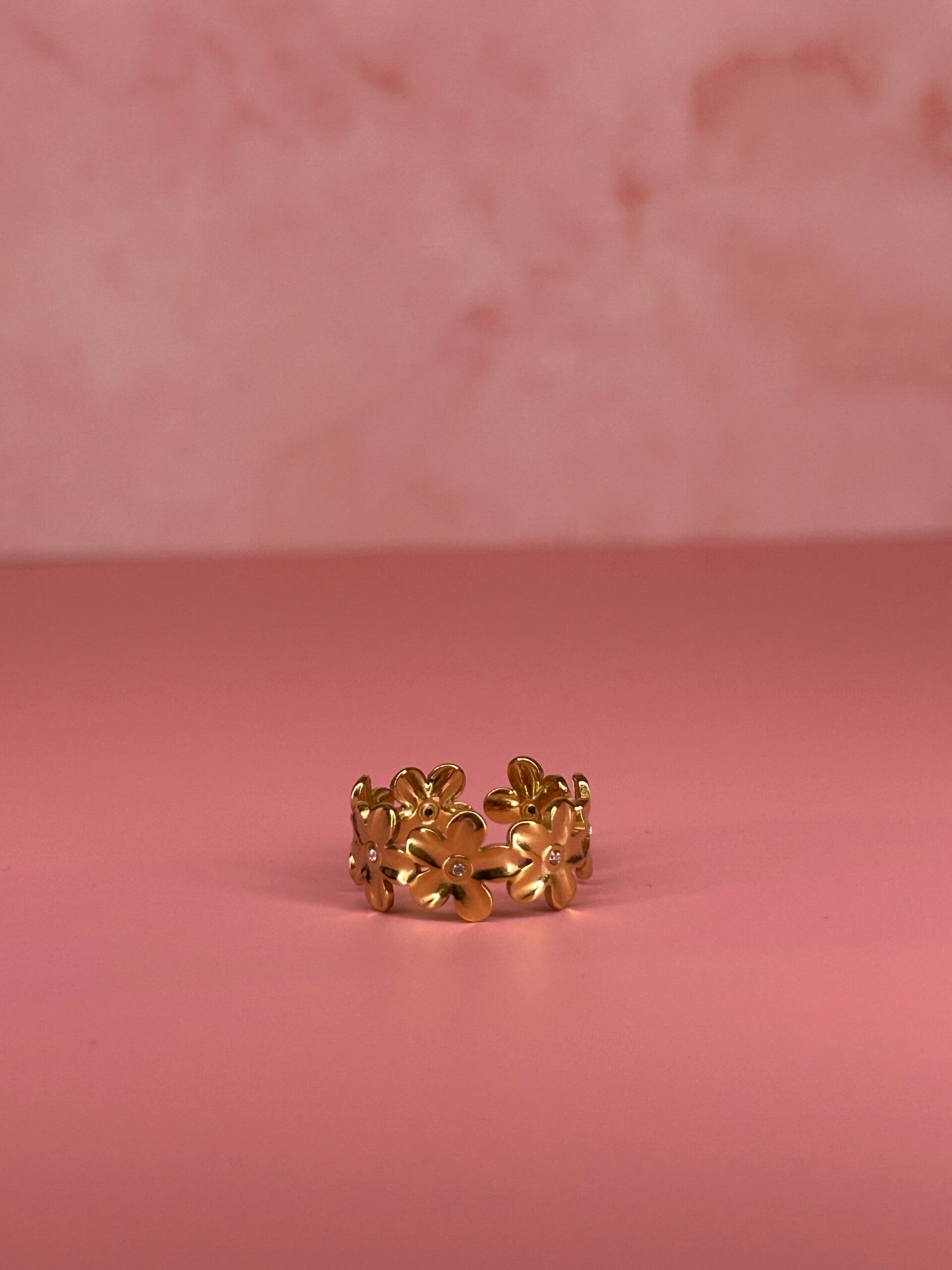 Verstelbare ring bloemen (goud)