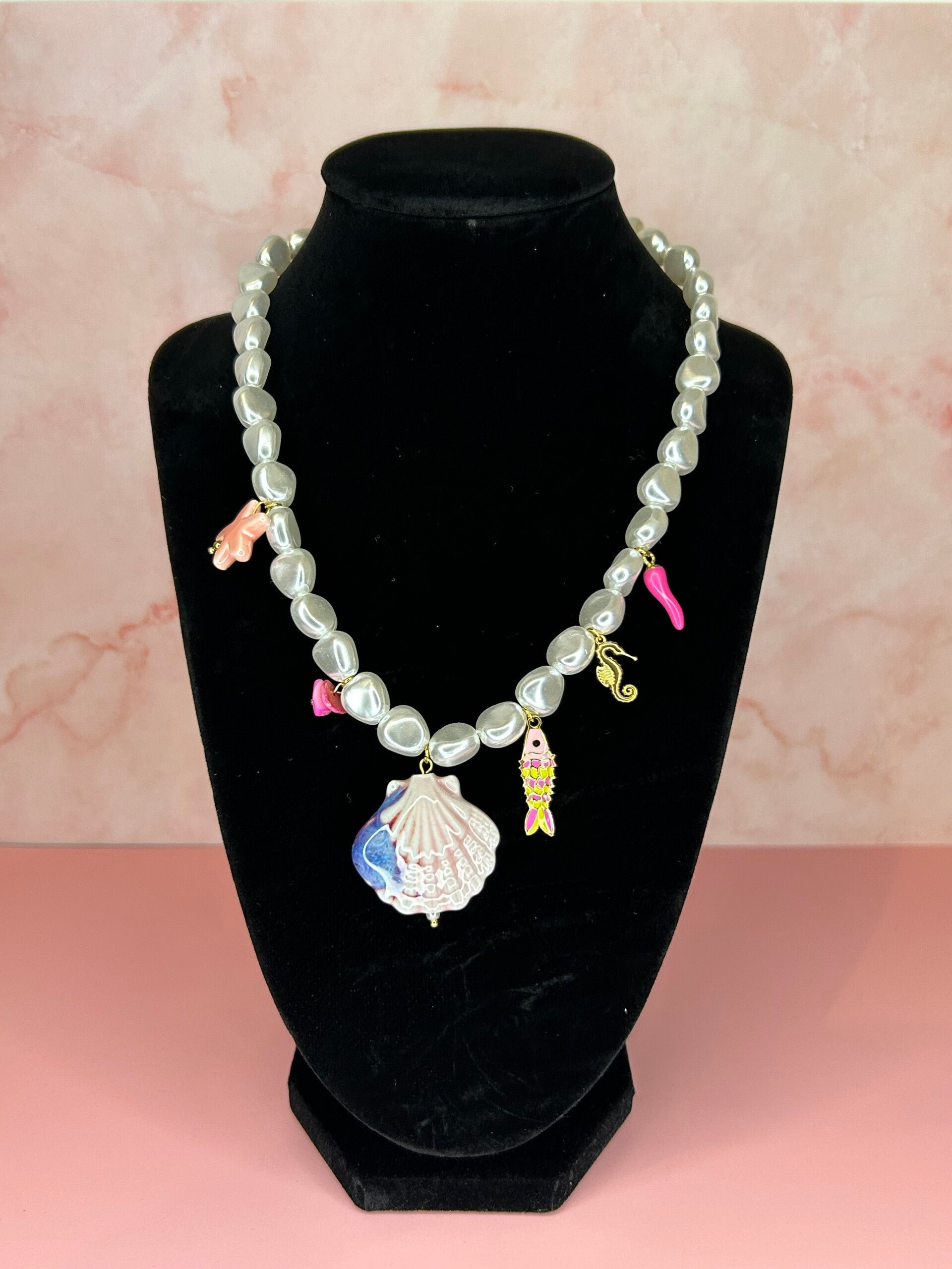 Ketting parel met bedels roze