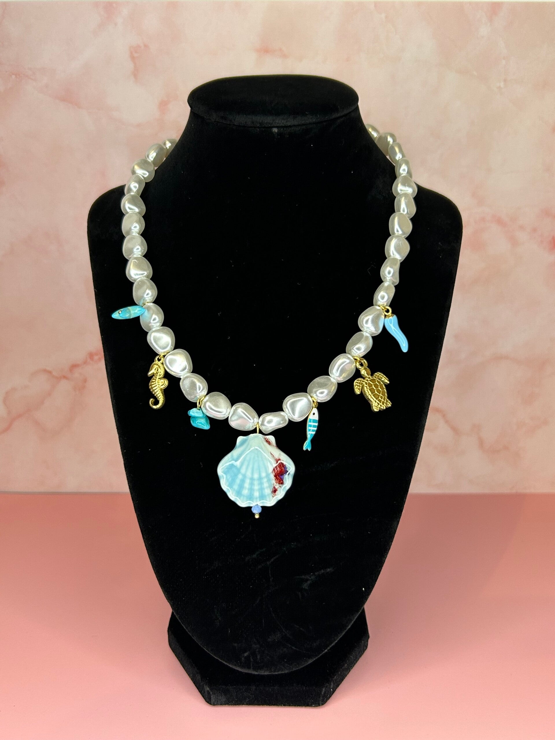 Ketting parel met bedels blauw