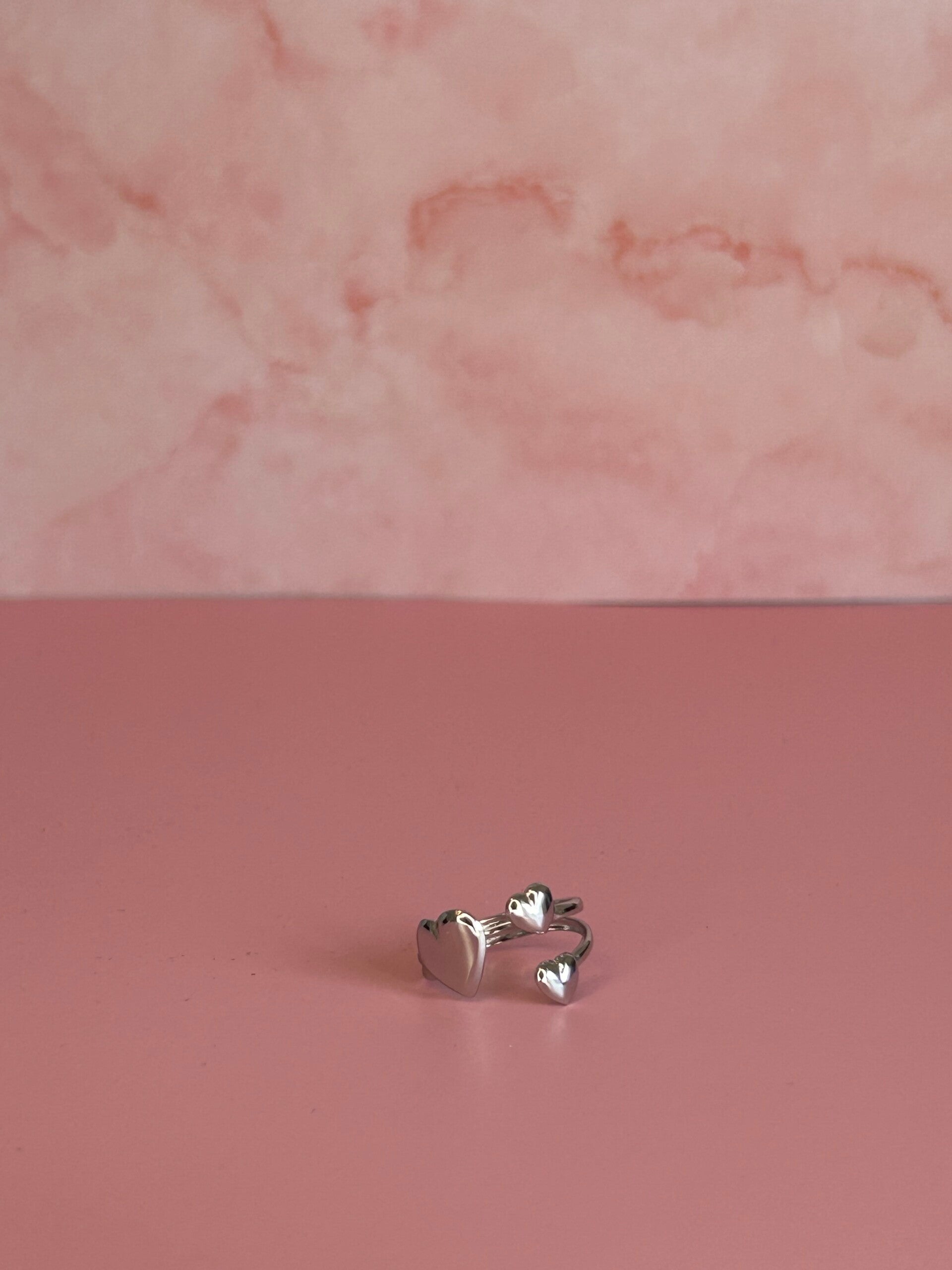 Verstelbare ring hartjes (zilver)