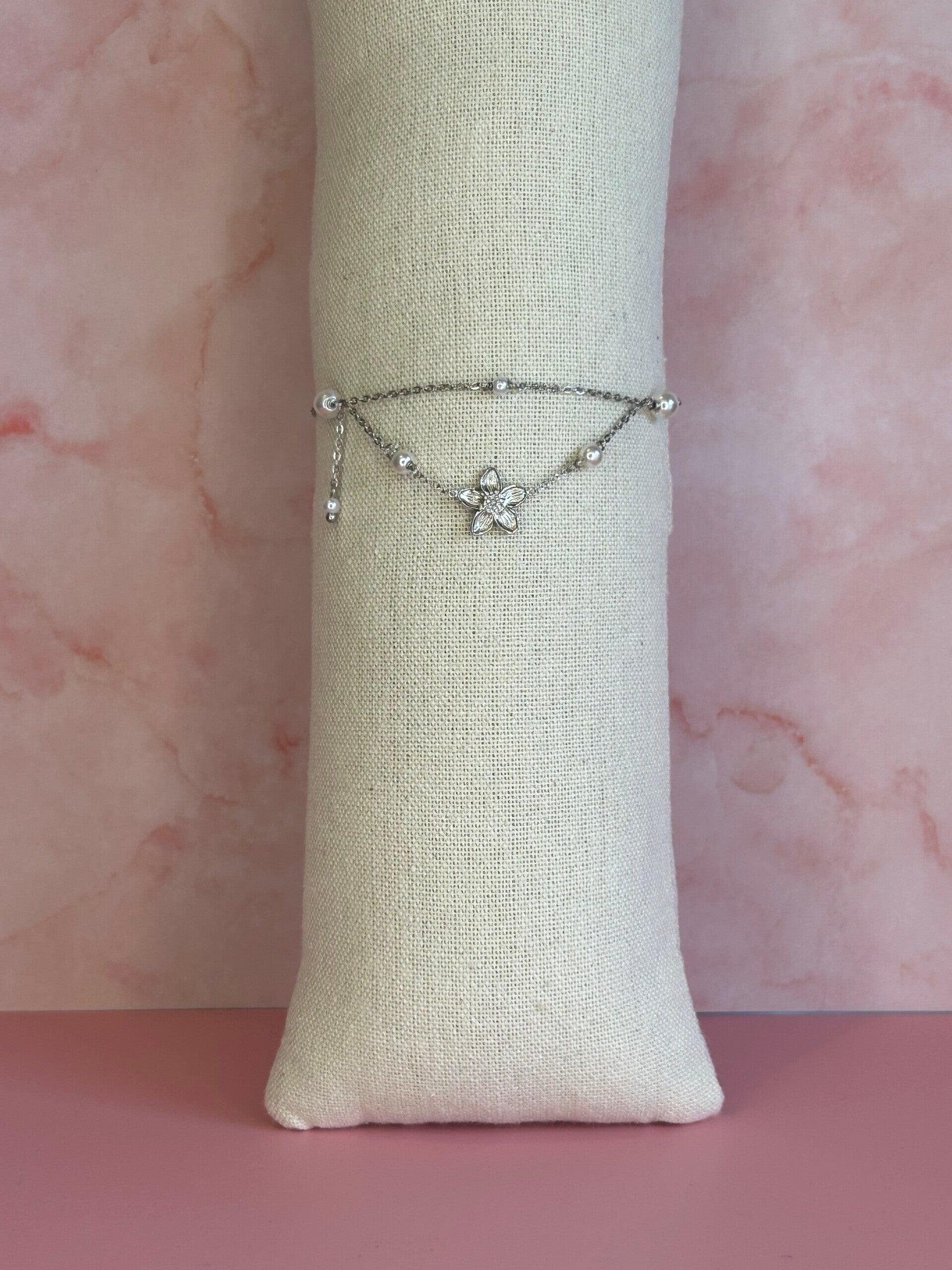 Armband dubbel bloem (zilver)