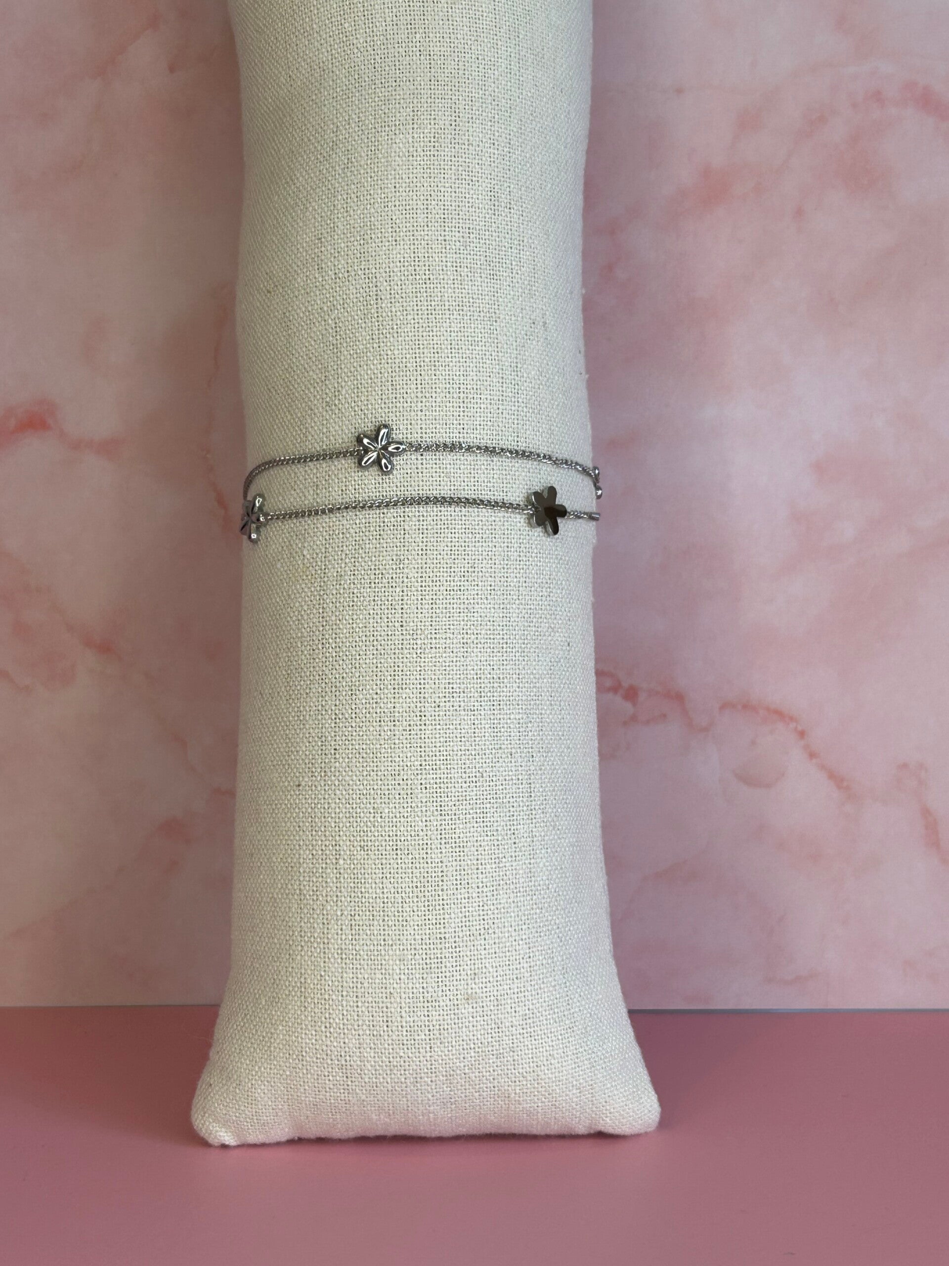 Armband bloemetjes dubbel (zilver)