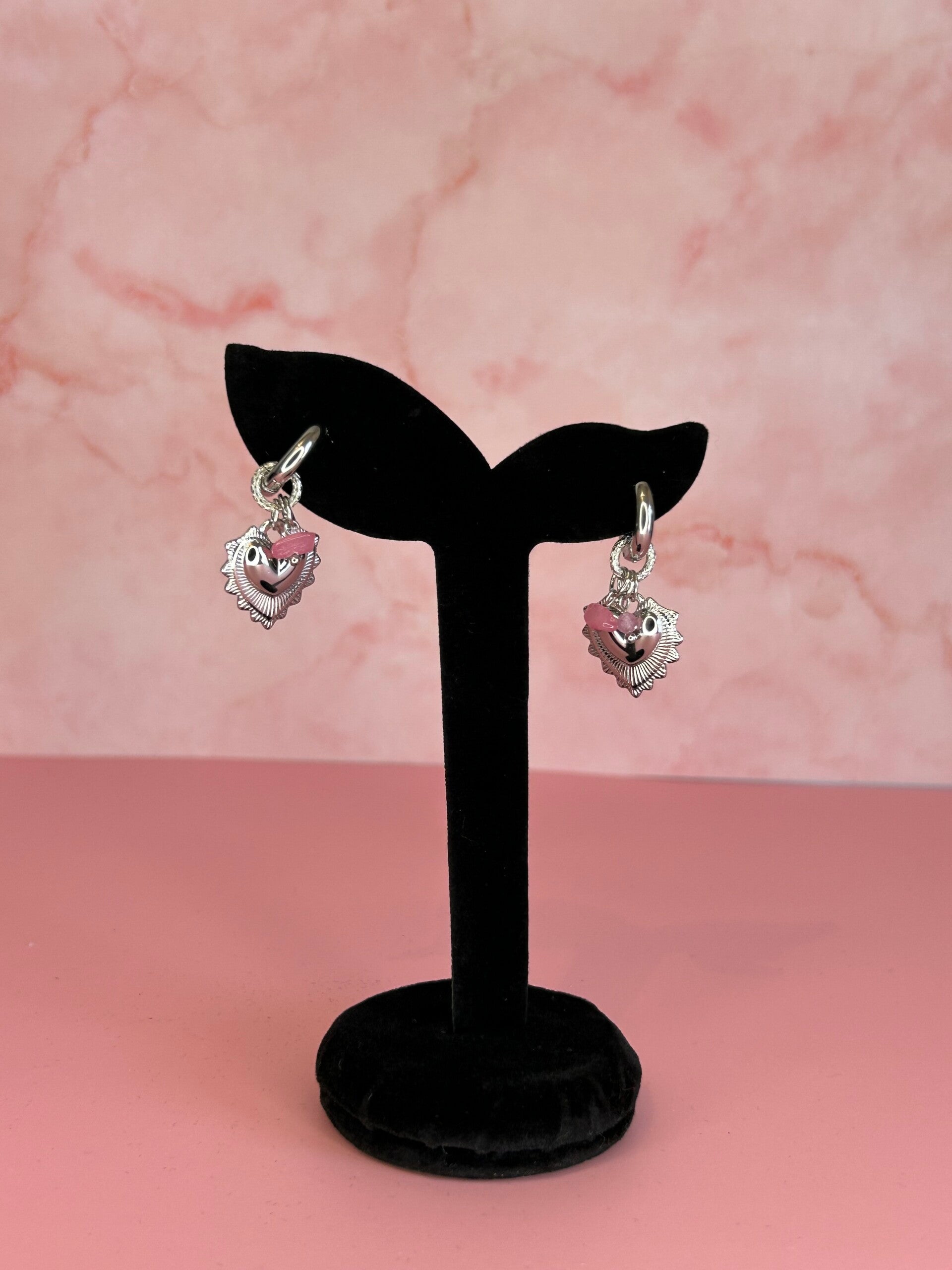 Oorbellen hart met kraaltjes (zilver)