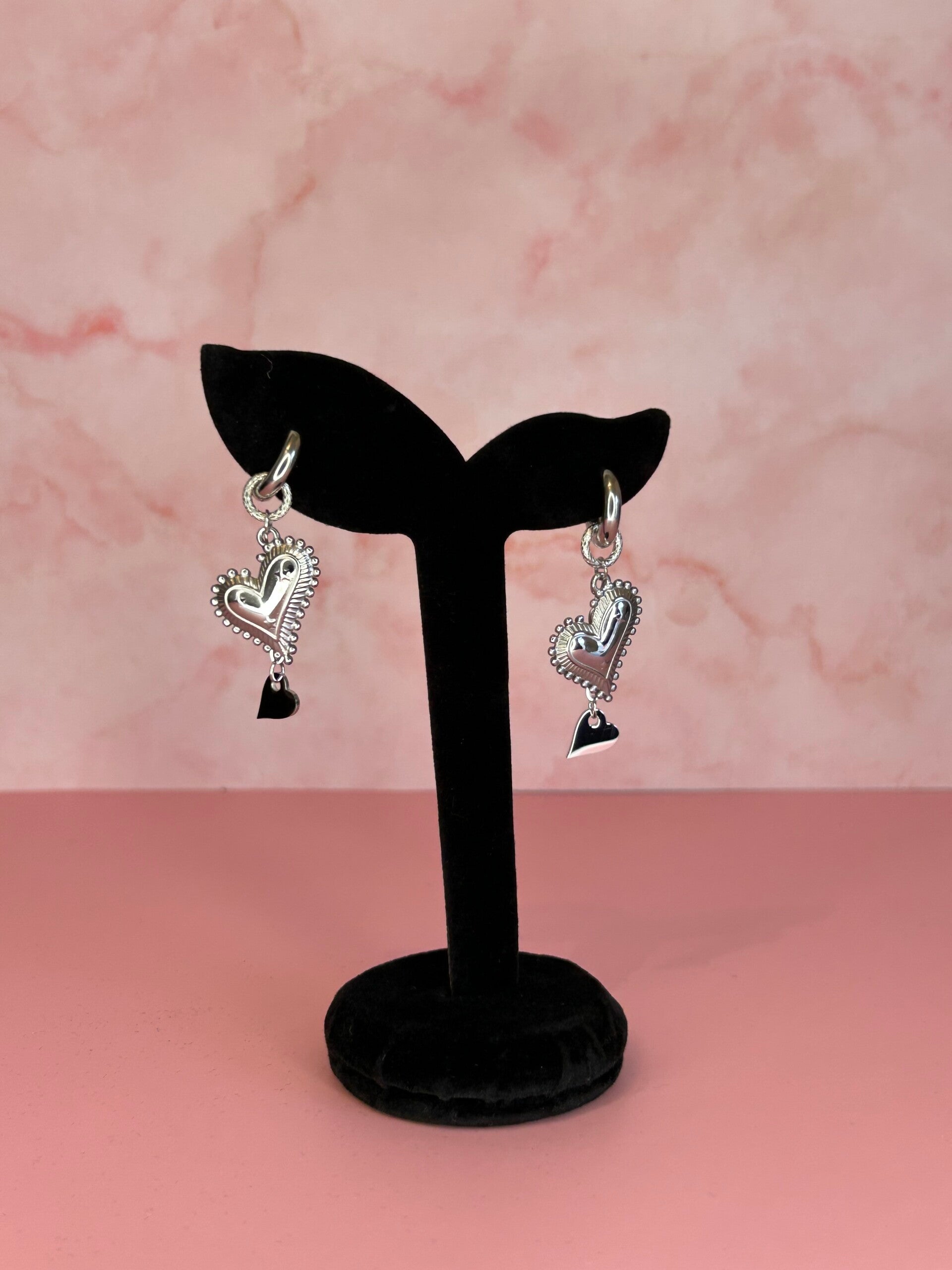 Oorbellen hart druppel (zilver)