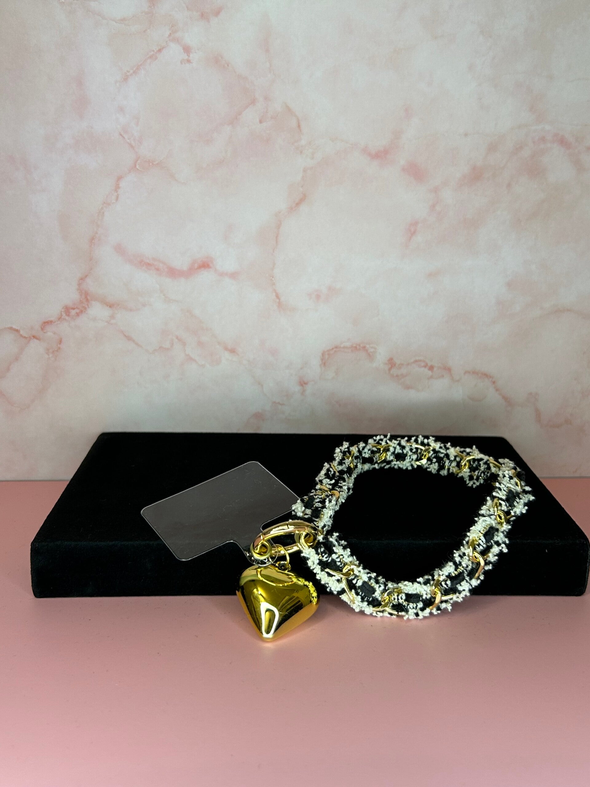 Telefoon handstrap jeans zwart/wit