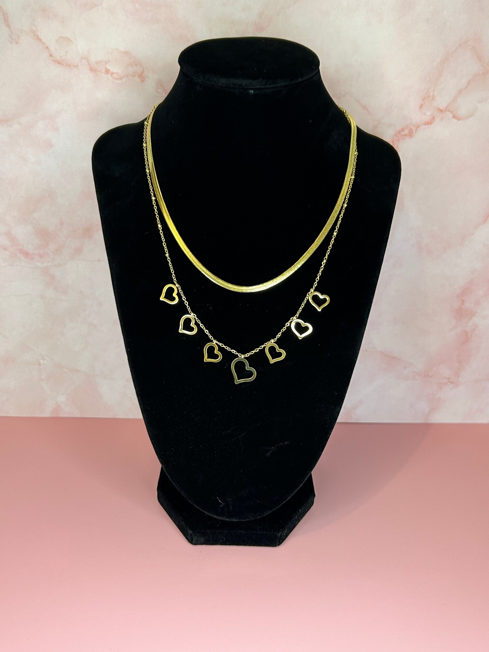 Ketting dubbel met hartjes (goud)