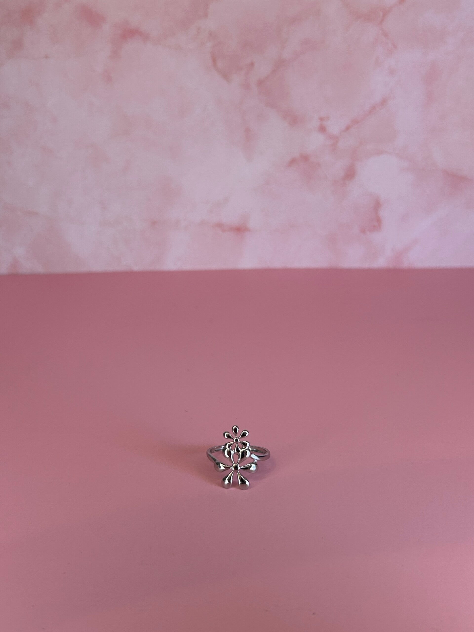 Verstelbare ring bloemetjes (zilver)