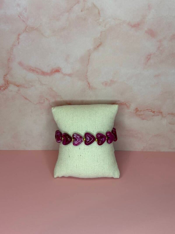 Elastische armband hartjes paars