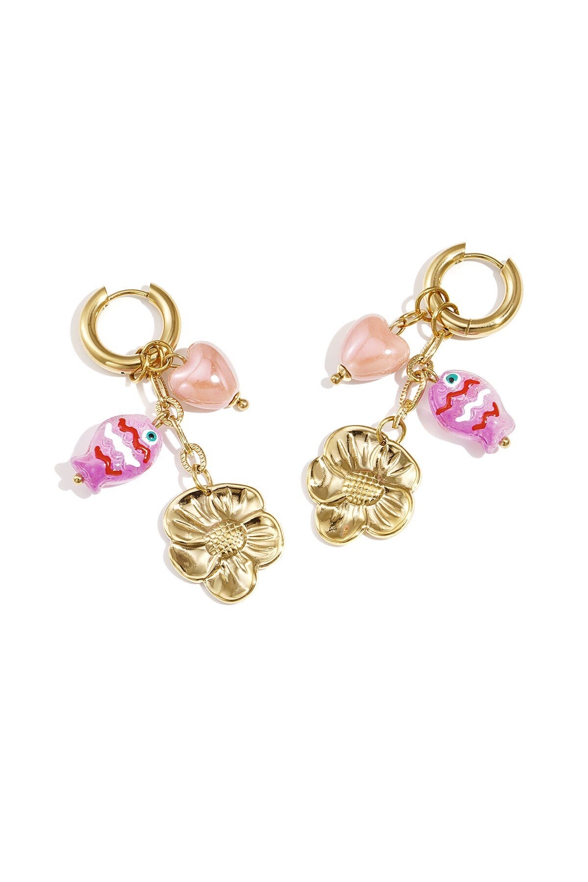 Oorbellen flower/vis roze
