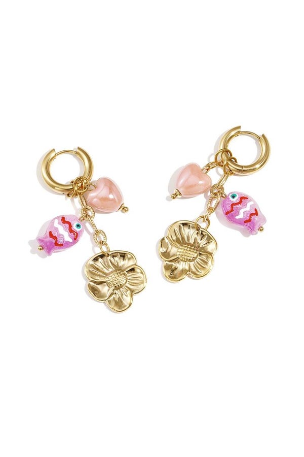 Oorbellen flower/vis roze