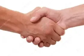 Firm handshake between a customer and a service representative, symbolizing agreement and trust