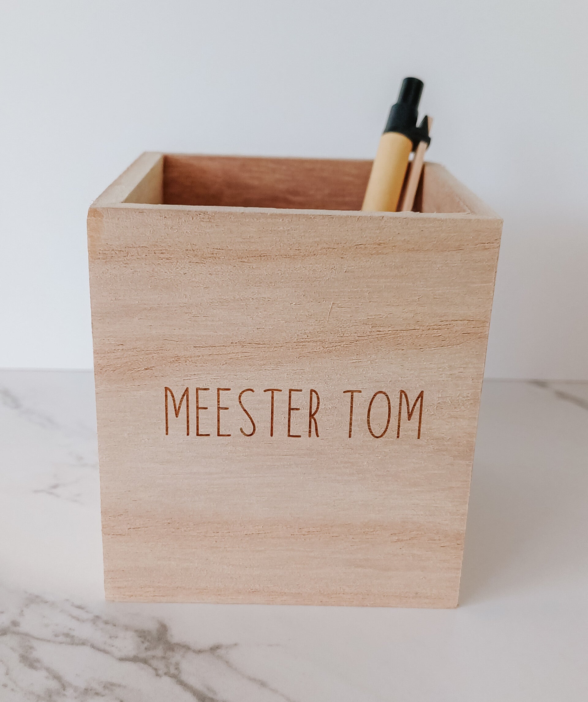 Gepersonaliseerd pennenbakje voor meester