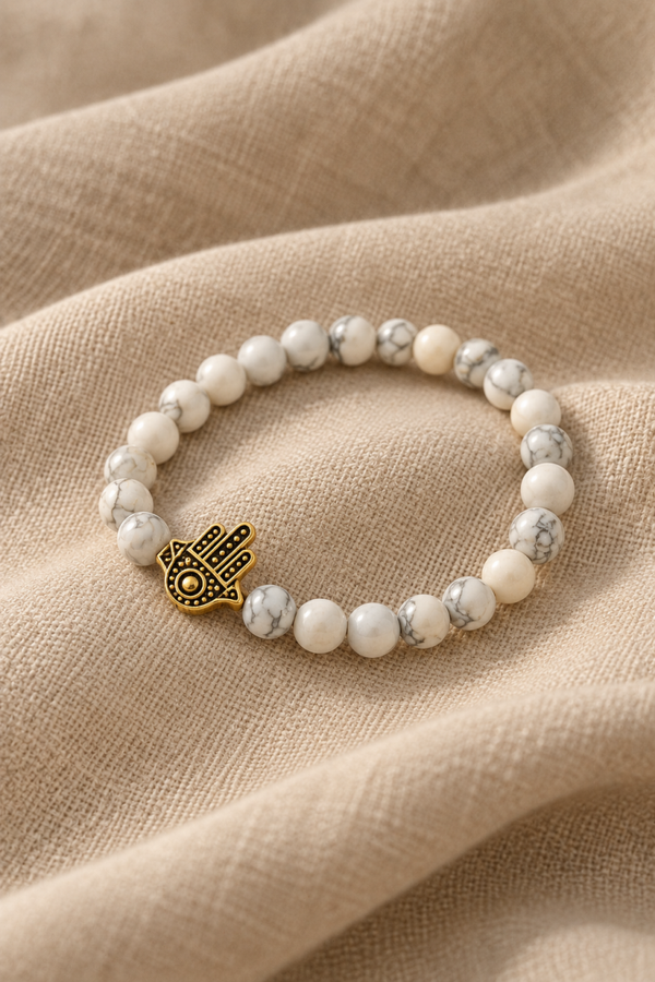 Damen-Marmorarmband „Golden Hamsa“