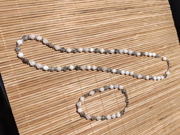Collier ou bracelet Pierre de lune facettée et labradorite sur chaine avec fermoir
