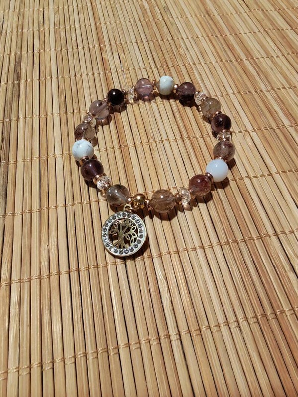 Bracelet Cacoxénite (super seven) et opale blanche