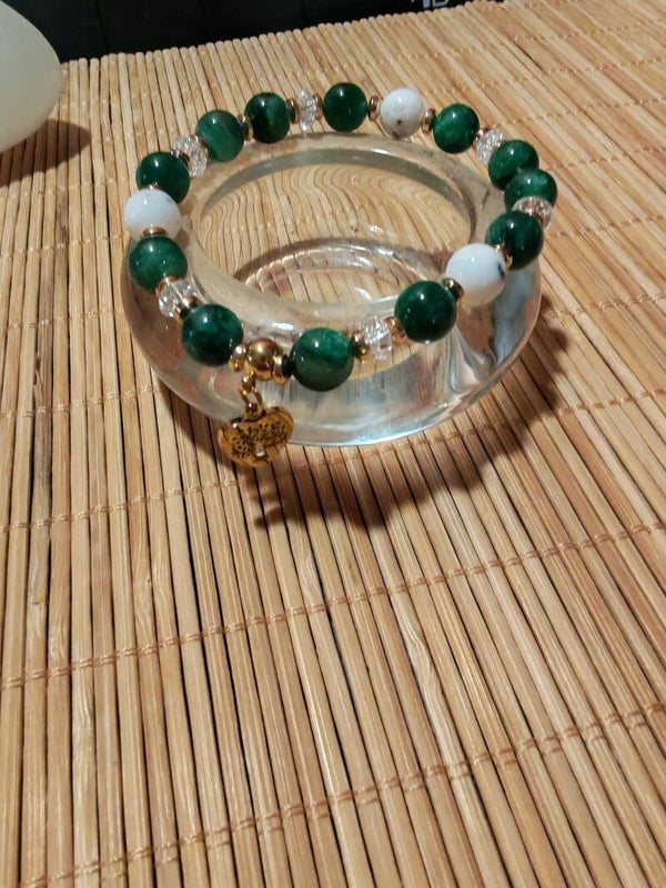 Bracelet Fuchite verte et opale blanche