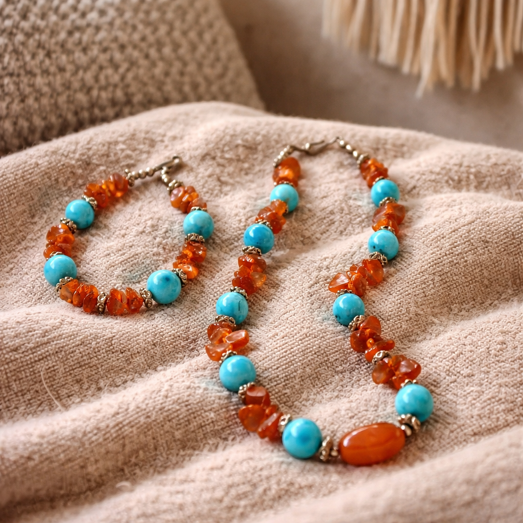 Carnelian and turquoise necklace