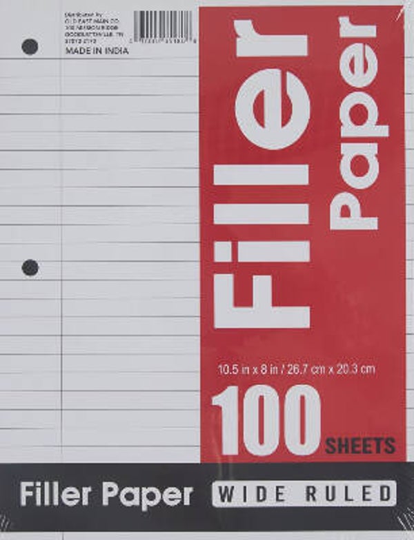Wide Ruled Filler Paper - 100 Sheets
