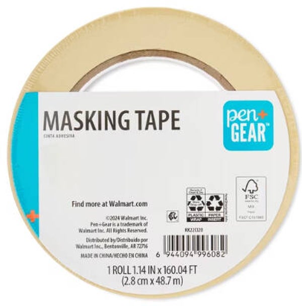 Pen+Gear Masking Tape, 1.14 in x 54.6 yd, Brown, 1 Roll