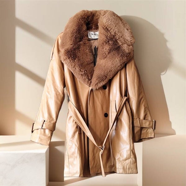 Trench-coat similicuir col fourrure