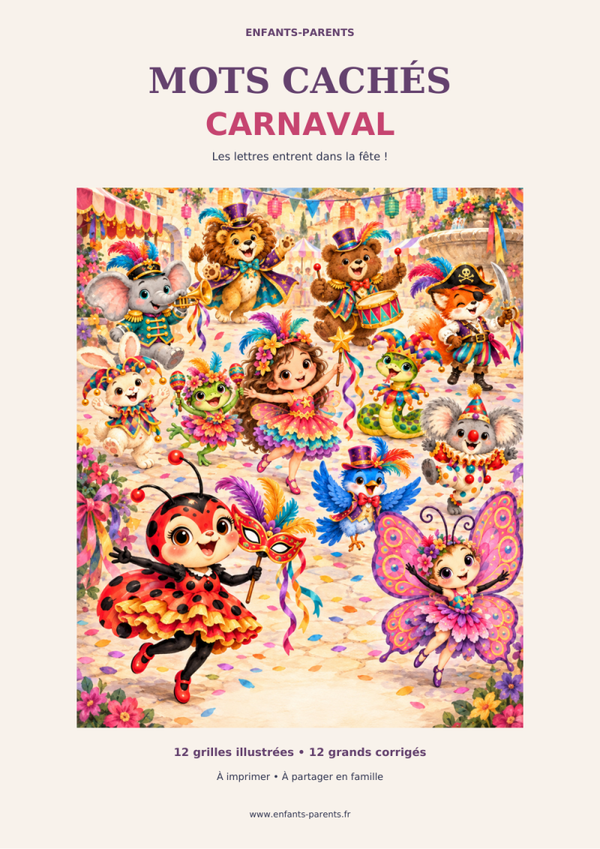 Mots cachés Carnaval — Les lettres entrent dans la fête !