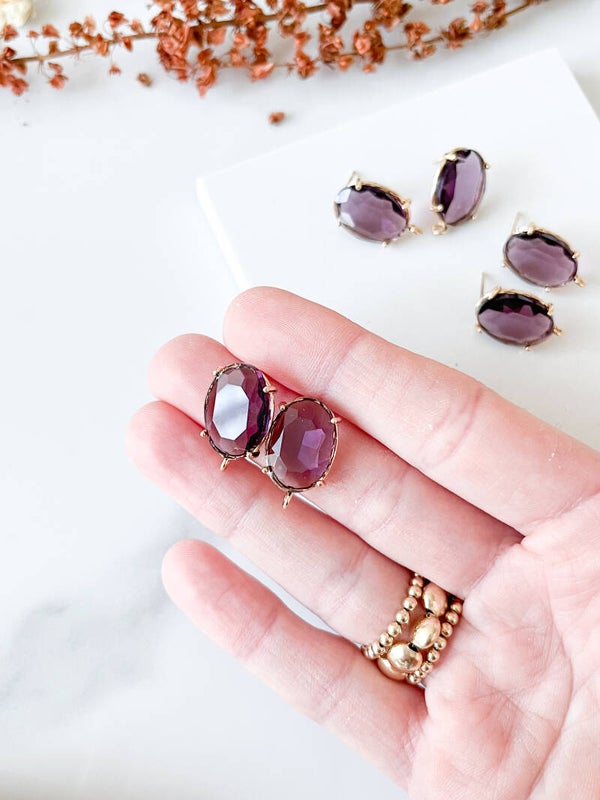 Earring post glass purple