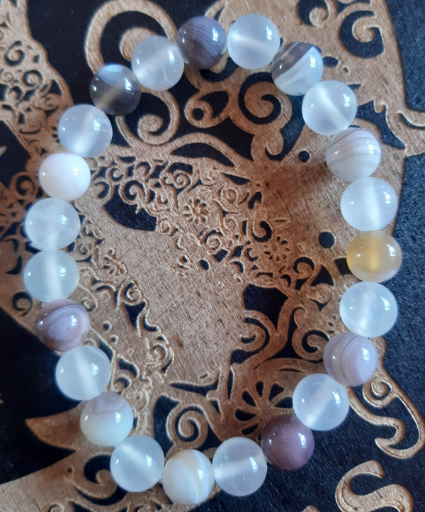 Bracelet Équilibre intérieur AA— Selenite, Agate botswana