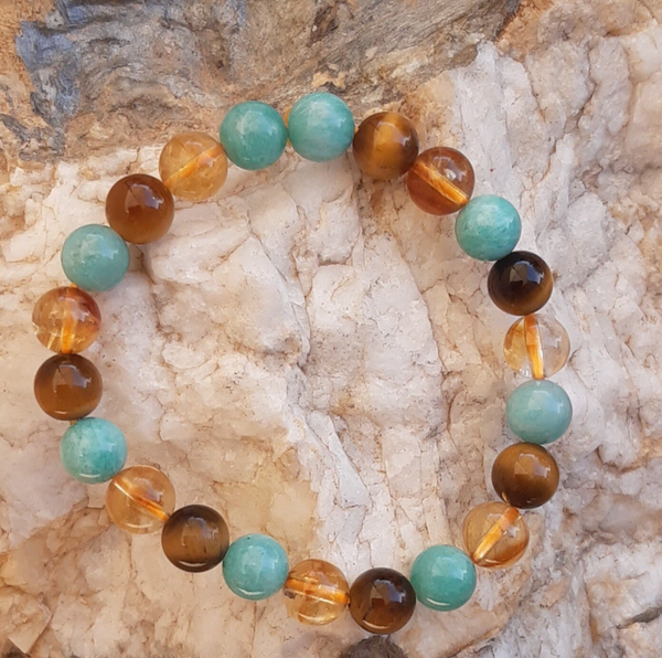 Bracelet Confiance en soi AA — Citrine chauffée , Amazonite & Oeil de tigre