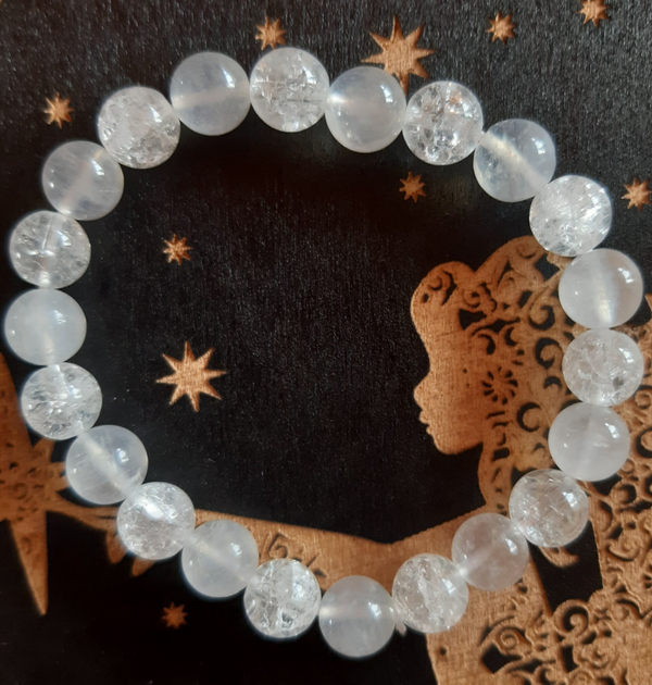 Bracelet Intuition — Pierre de lune bleutée A & Cristal de roche craquelé