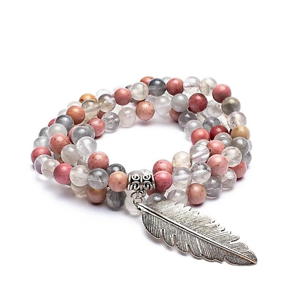 Mala Rhodonite/ Quartz gris + plume